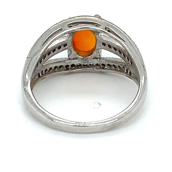 Orange Opal 1.19ct Platinum Finish Silver Ring - Picture 5 of 7